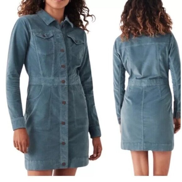 Faherty Dresses & Skirts - FAHERTY Michelle Dress Blue Corduroy Organic Cotton Lyocell Stretch EUC MEDIUM